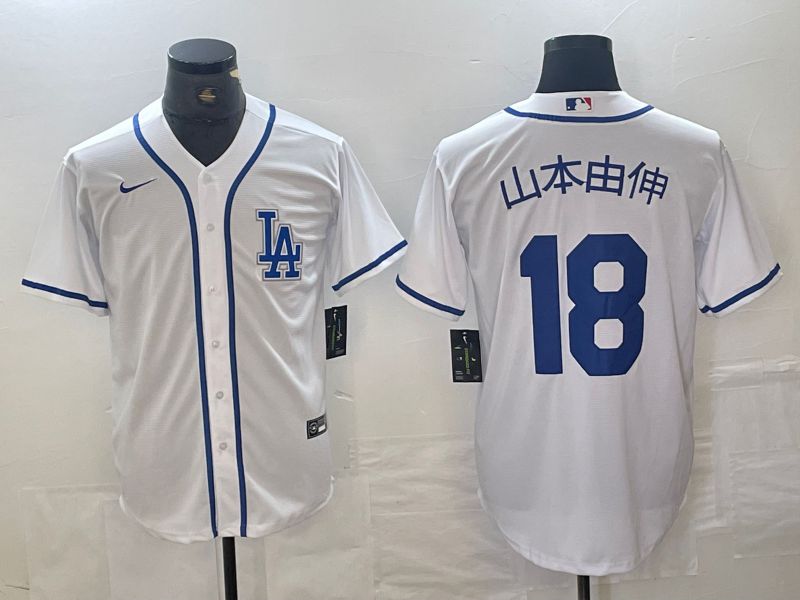 Men Los Angeles Dodgers 18 Yamamoto White Second generation joint name Nike 2024 MLB Jersey style 1